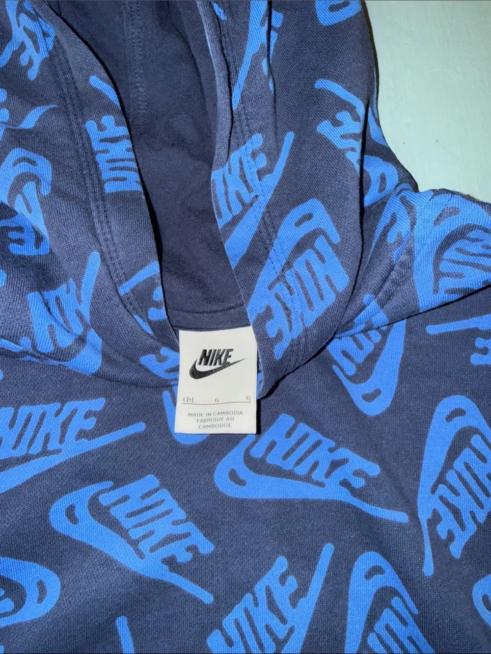Nike Navy Hoodie with Blue All-Over Logo Print